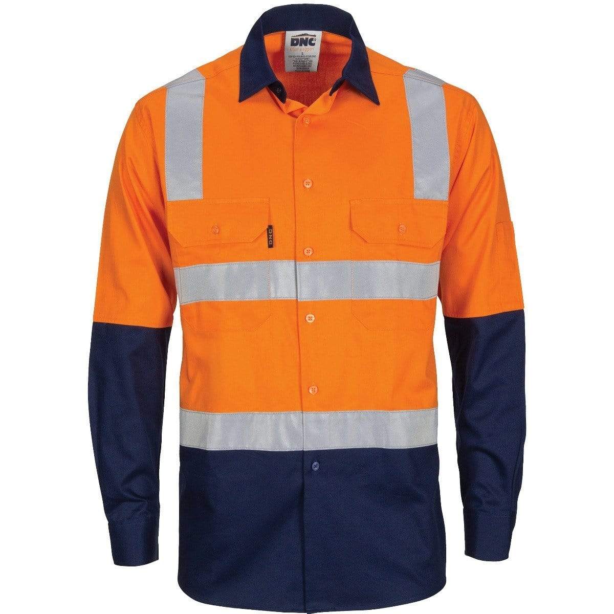 DNC Workwear Work Wear DNC WORKWEAR Hi-Vis Two-Tone Cool-Breeze Long Sleeve Cotton Shirt with Hoop & Shoulder CSR Reflective Tape 3747