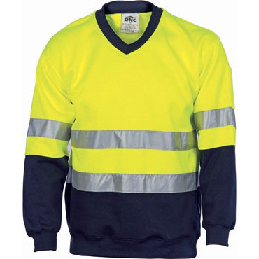 DNC Workwear Work Wear Yellow/Navy / XS DNC WORKWEAR Hi-Vis Two-Tone V-Neck Sweatshirt (Sloppy Joe) With Generic R/Tape 3921