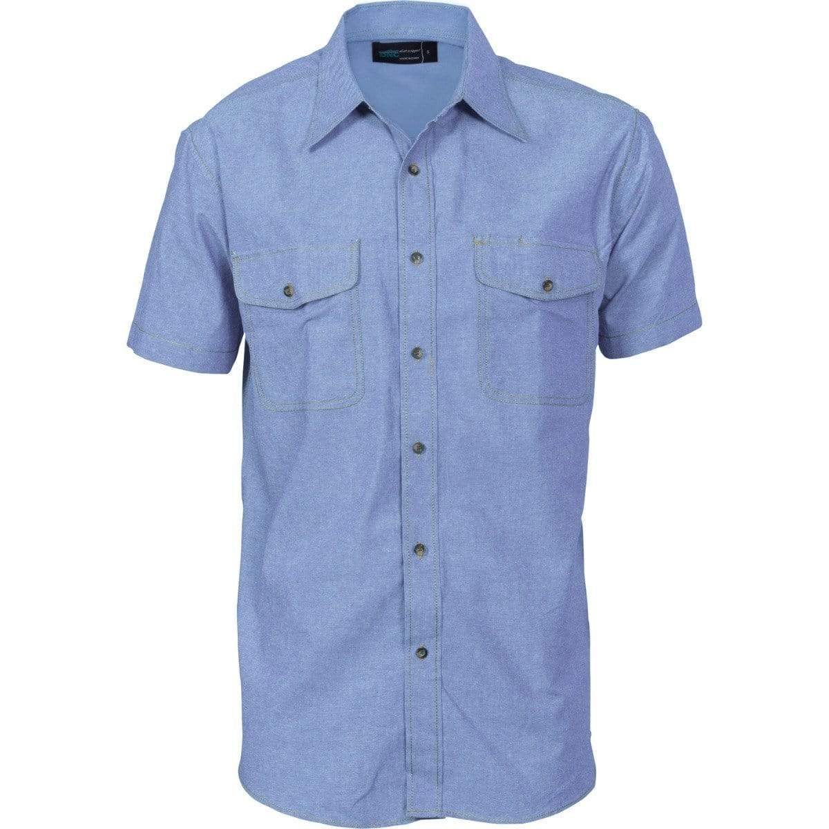 DNC Workwear Work Wear Chambray / S DNC WORKWEAR Men’s Cotton Chambray Short Sleeve Twin Flap Pocket Shirt 4103