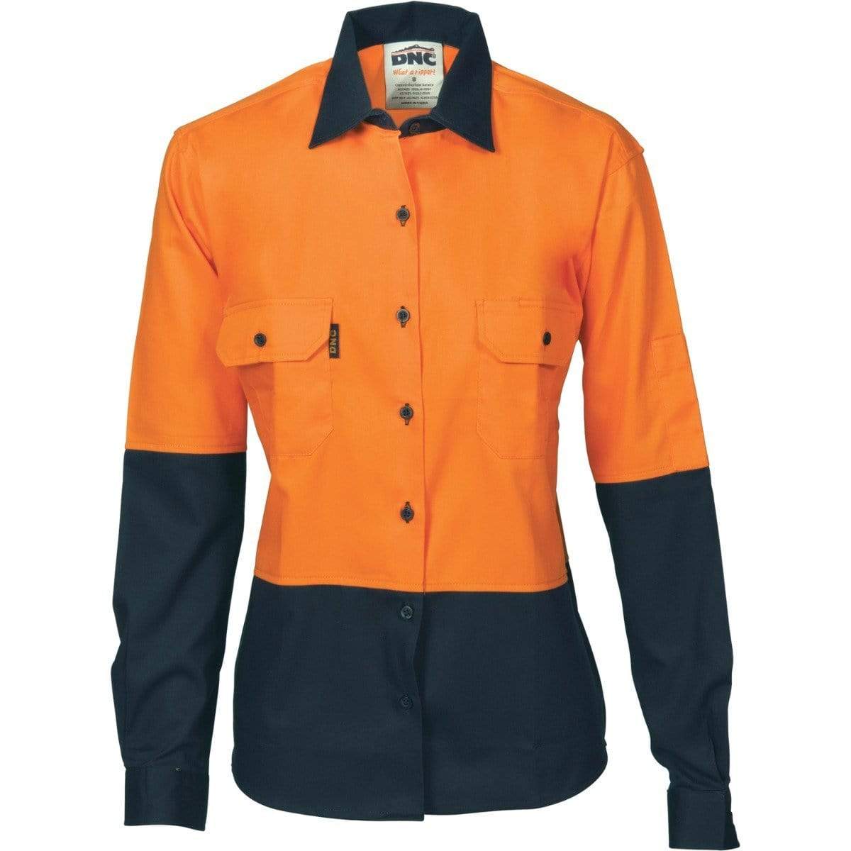 DNC Workwear Work Wear DNC WORKWEAR Women’s Hi Vis Two-Tone Cotton Drill Long Sleeve Shirt 3932