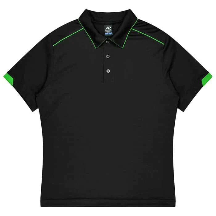 Aussie Pacific Currumbin Kids Polo Shirt 3320  Aussie Pacific BLACK/KAWA GREEN 4 