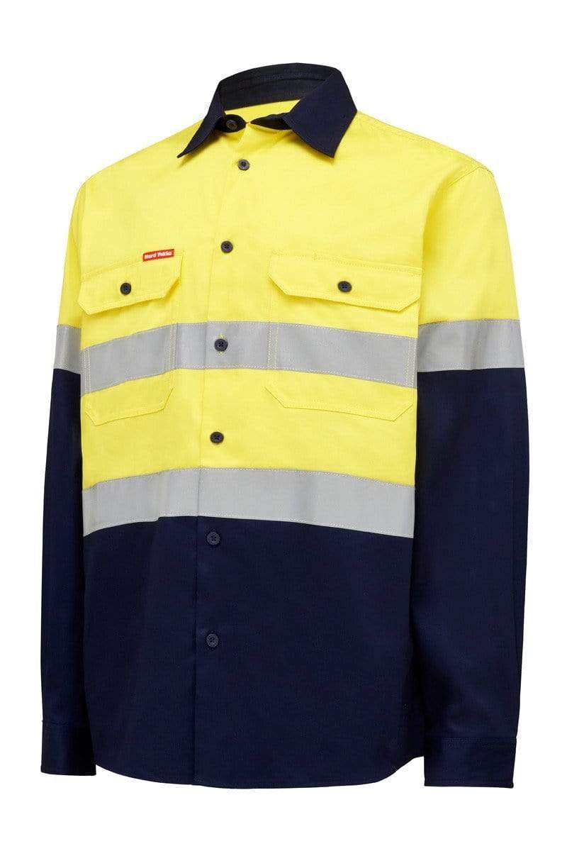 Hard Yakka Long Sleeve Hi Vis Taped Shirt Y04610 Work Wear Hard Yakka Yellow/Navy (YNA) S 