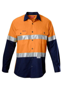 Hard Yakka Two Toned Reflective Vented Hi Vis Shirt Y07978 Work Wear Hard Yakka Orange/Navy S 