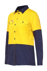 Hard Yakka Women's Work Hi Vis Shirt Y08225 Work Wear Hard Yakka Yellow/Navy 8 