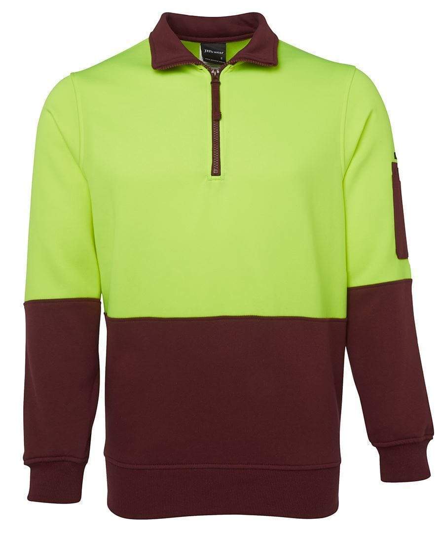 Jb's Wear Work Wear Lime/Maroon / S JB'S Hi-Vis 1/2 Zip Fleecy Sweatshirt 6HVFH