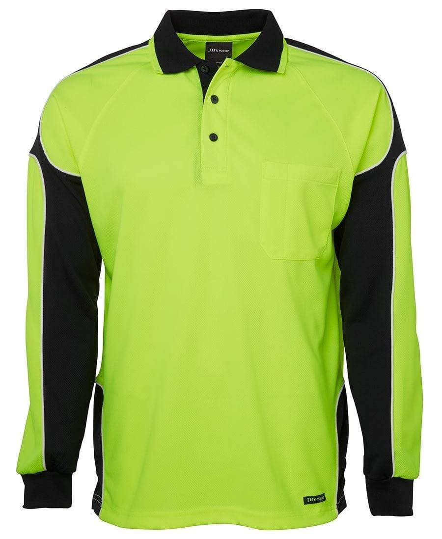 Jb's Wear Work Wear Lime/Black / XS JB'S Hi-Vis Long Sleeve Arm Panel Polo 6AP4L