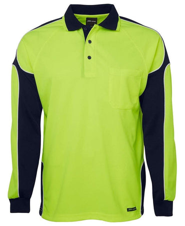 Jb's Wear Work Wear Lime/Navy / XS JB'S Hi-Vis Long Sleeve Arm Panel Polo 6AP4L