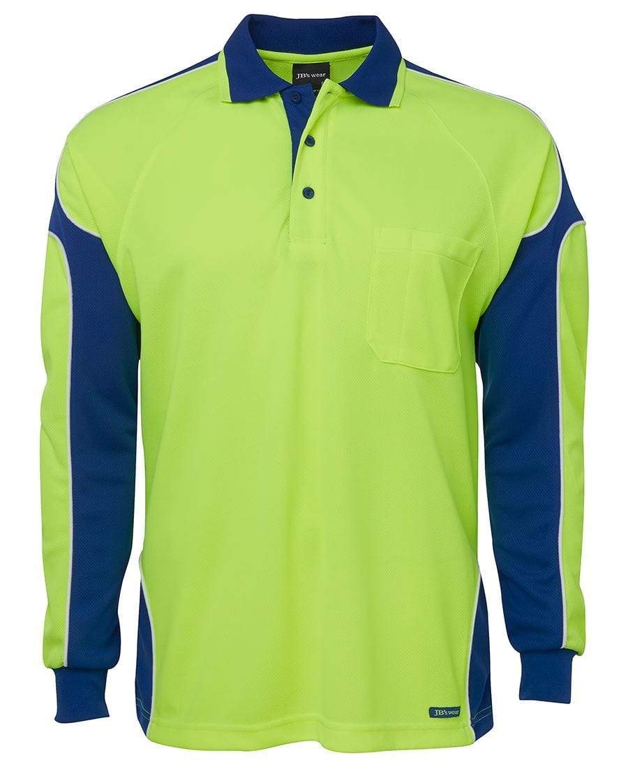 Jb's Wear Work Wear Lime/Royal / XS JB'S Hi-Vis Long Sleeve Arm Panel Polo 6AP4L