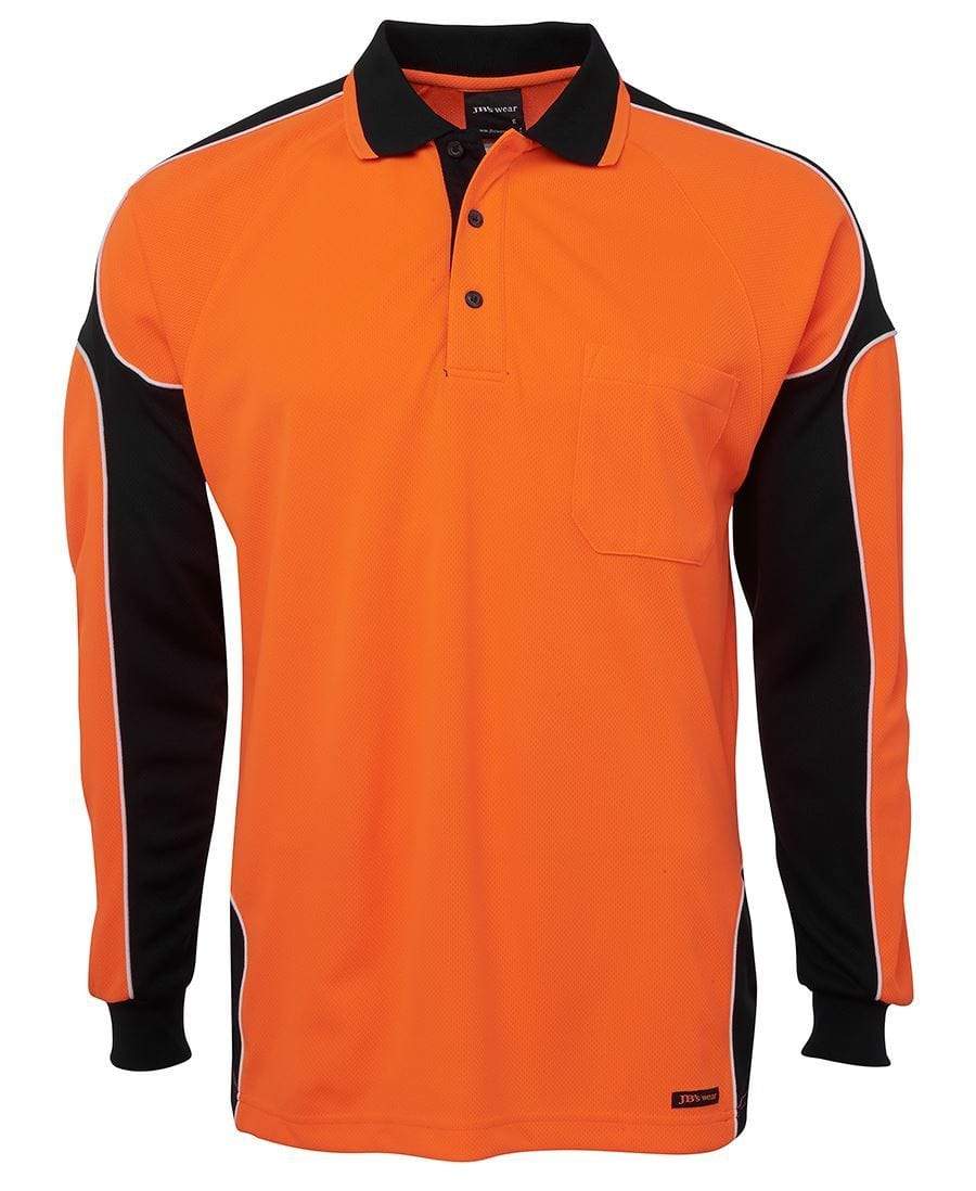 Jb's Wear Work Wear Orange/Black / XS JB'S Hi-Vis Long Sleeve Arm Panel Polo 6AP4L