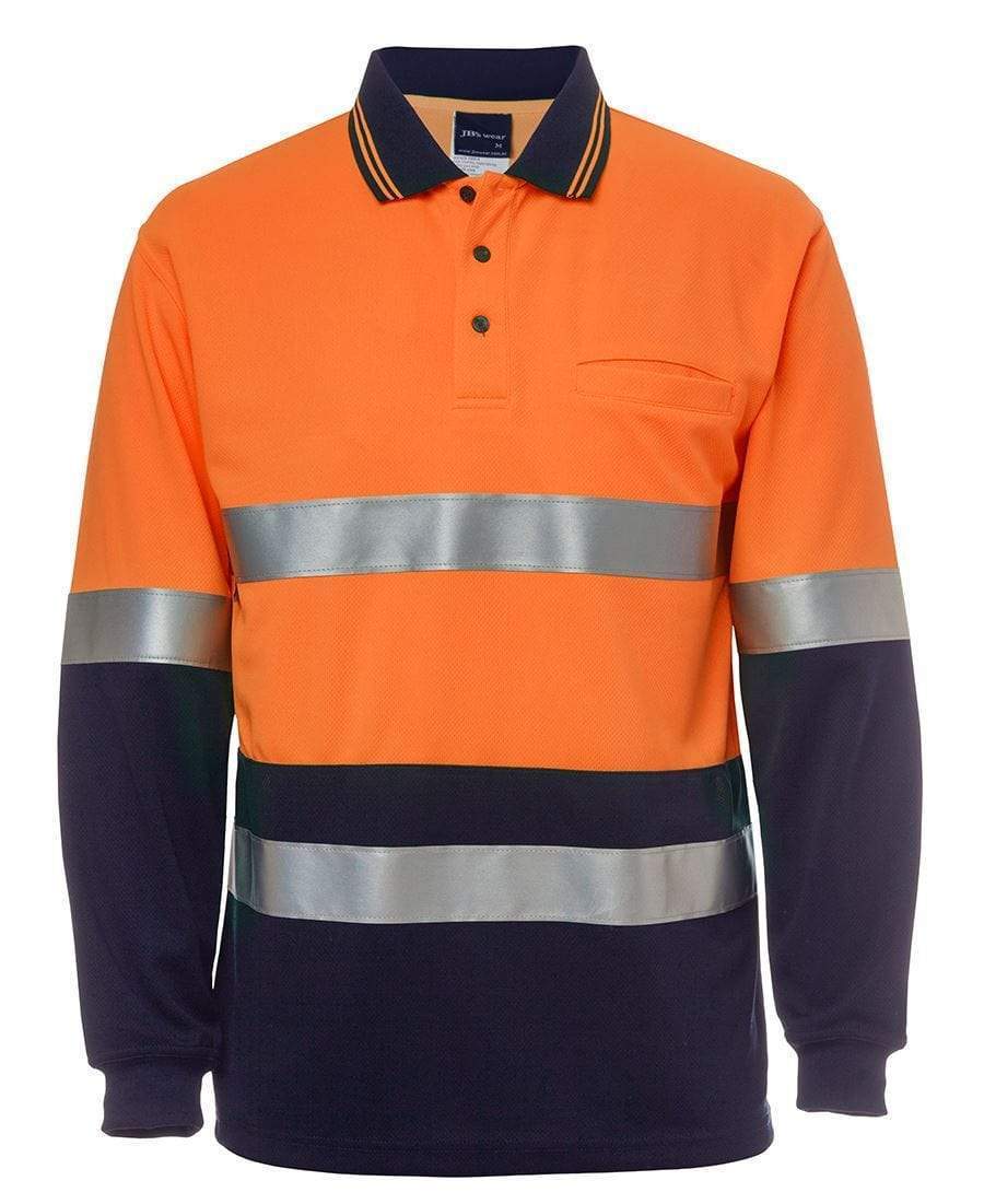 Jb's Wear Work Wear Orange/Navy / XS JB'S Hi-Vis Long Sleeve(D+N) Traditional Polo 6HVSL