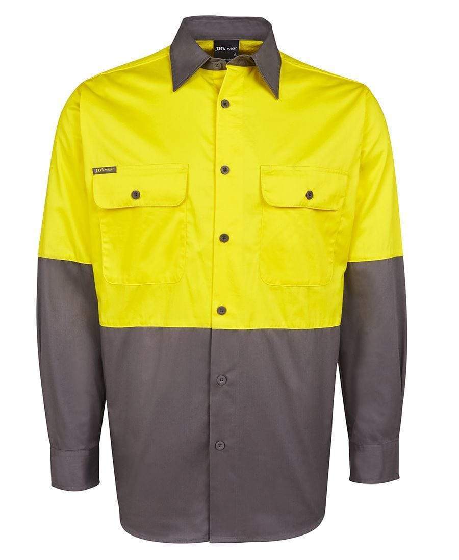 Jb's Wear Work Wear Yellow/Charcoal / 3XS JB'S Hi-Vis Long Sleeve Shirt 6HWSL