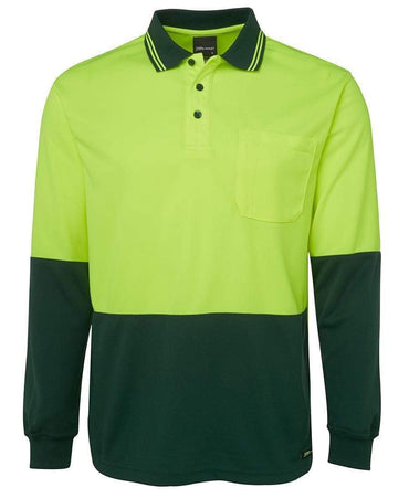 Jb's Wear Work Wear Lime/Bottle / XS JB'S Hi-Vis Long Sleeve Traditional Polo 6HVPL