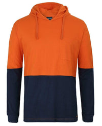 JB'S Wear Work Wear Orange/Navy / 2XS Jb's Hv L/s Cotton Tee With Hood 6HCTL