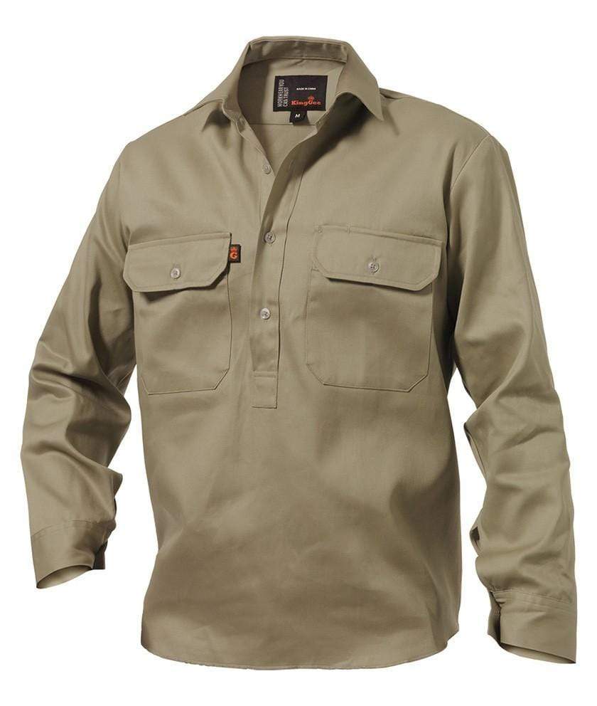 KingGee Work Wear Khaki / S KingGee Closed Front Drill Shirt L/S K04020