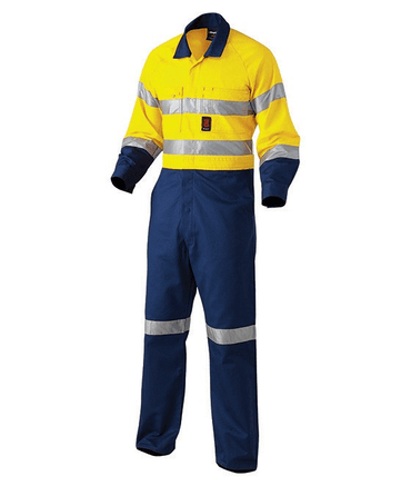 KingGee Work Wear Yellow/Navy / 82R KingGee Hi-Vis Reflective Spliced Combination Drill Overall  K51525