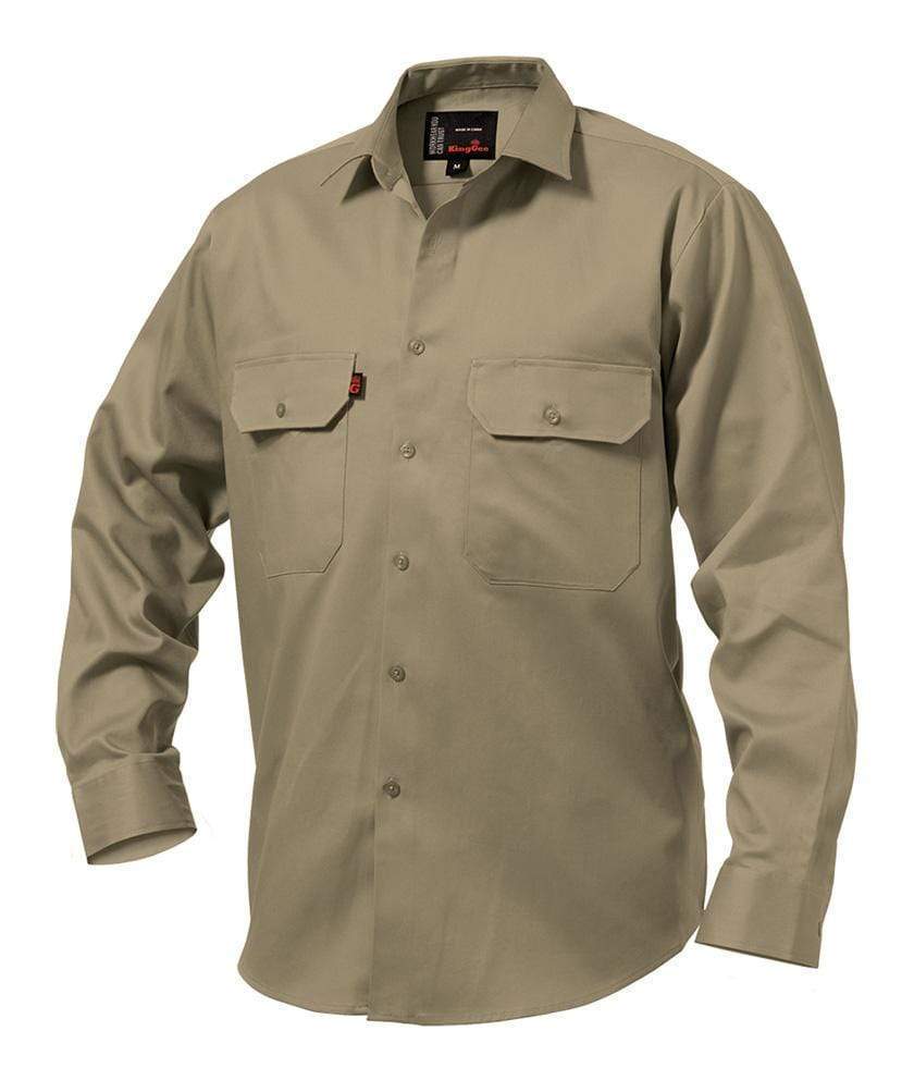 KingGee Work Wear Khaki / 2XS KingGee Open Front Drill Shirt L/S K04010