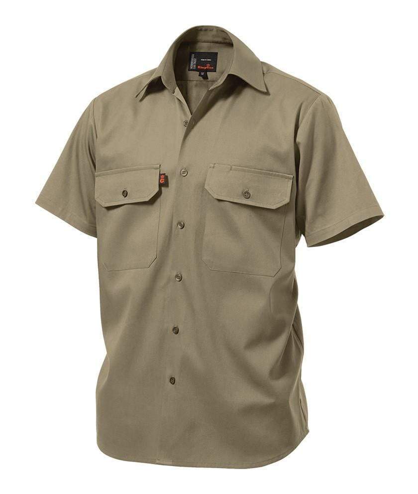 KingGee Work Wear Khaki / 2XS KingGee Open Front Drill Shirt S/S K04030