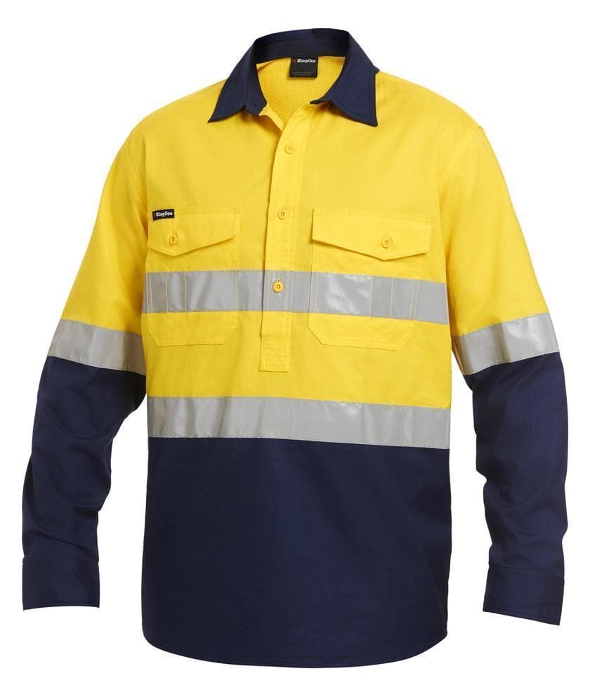 KingGee Work Wear Yellow/Navy / 2XS KingGee Workcool 2 Reflective Spliced Closed Front Shirt L/S  K54886