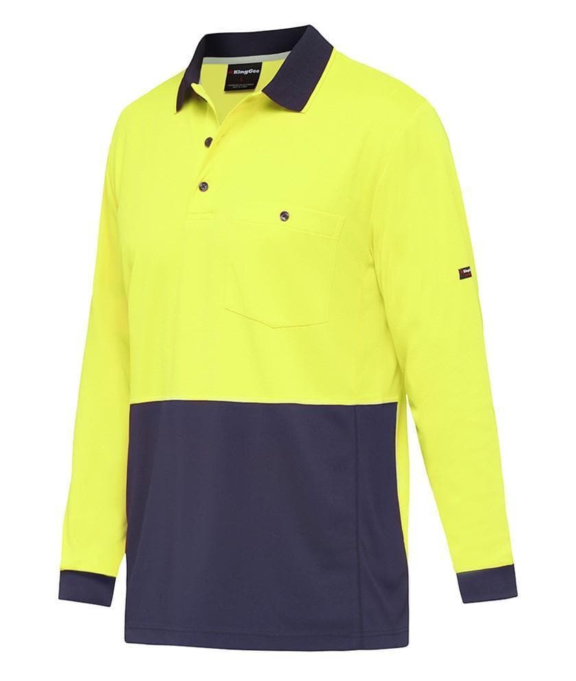 KingGee Work Wear Yellow/Navy / S KingGee Workcool Hyperfreeze Spliced Polo L/S K54235