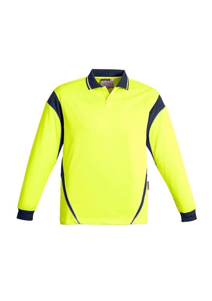 SYZMIK Men’s Hi Vis Aztec Polo - Long Sleeve ZH249 Work Wear Syzmik Yellow/Navy XS 