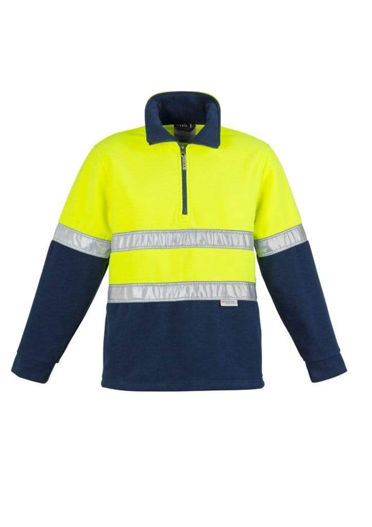 SYZMIK Men’s Hi-Vis Fleece Hoop Taped Jumper ZT461 Work Wear Syzmik Yellow/Navy S 