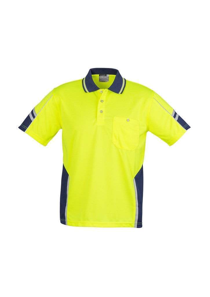 SYZMIK Men’s Hi Vis Squad S/S Polo ZH237 Work Wear Syzmik Yellow/Navy XS 