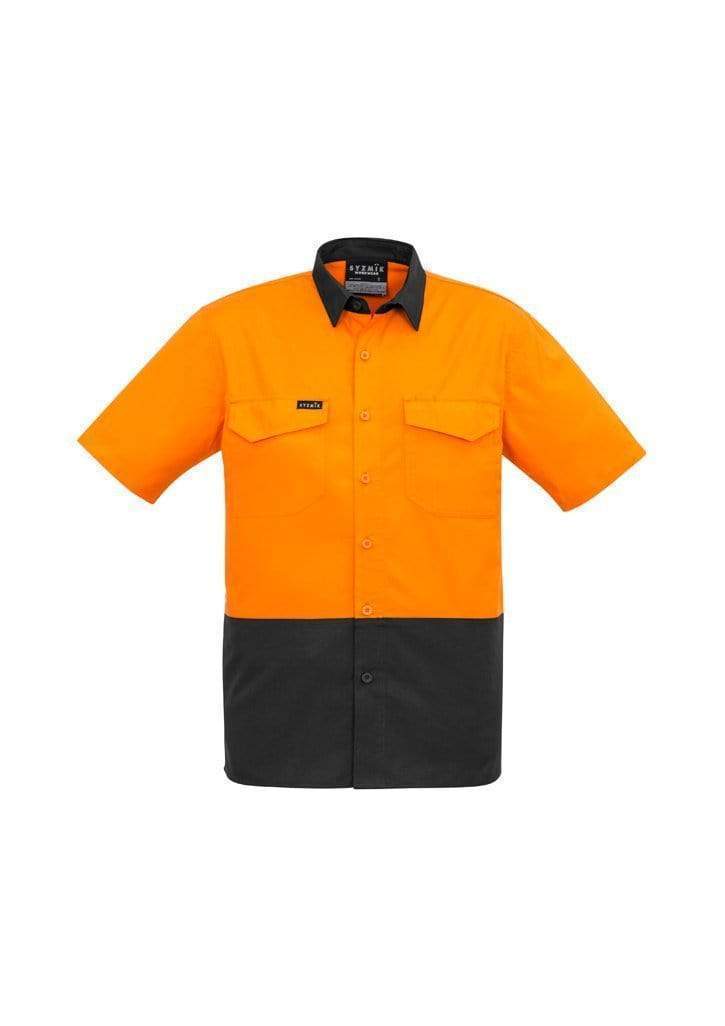 SYZMIK Men’s Rugged Cooling Hi-Vis Spliced S/S Shirt ZW815 Work Wear Syzmik Orange/Charcoal XXS 