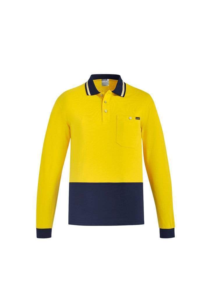 SYZMIK mens hi vis cotton l/s polo zh430 Work Wear Syzmik Yellow/Navy XXS 