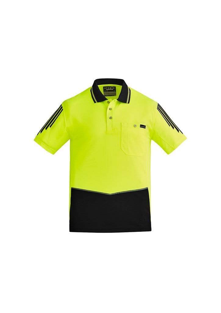 SYZMIK mens hi vis flux s/s polo zh315 Work Wear Syzmik Yellow/Black XXS 