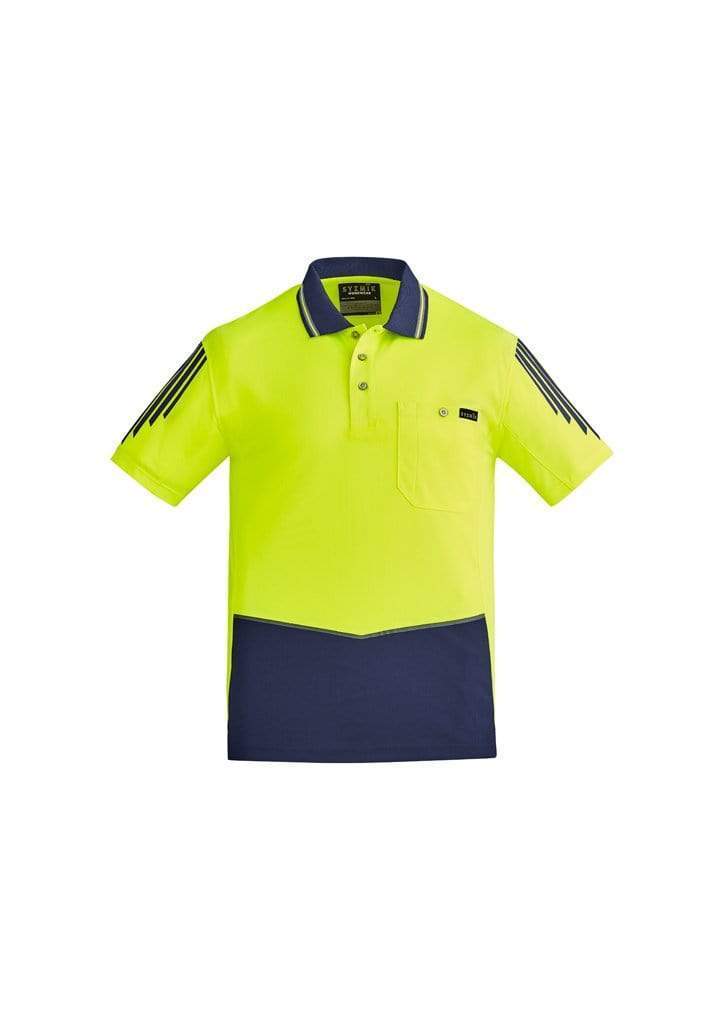 SYZMIK mens hi vis flux s/s polo zh315 Work Wear Syzmik Yellow/Navy XXS 