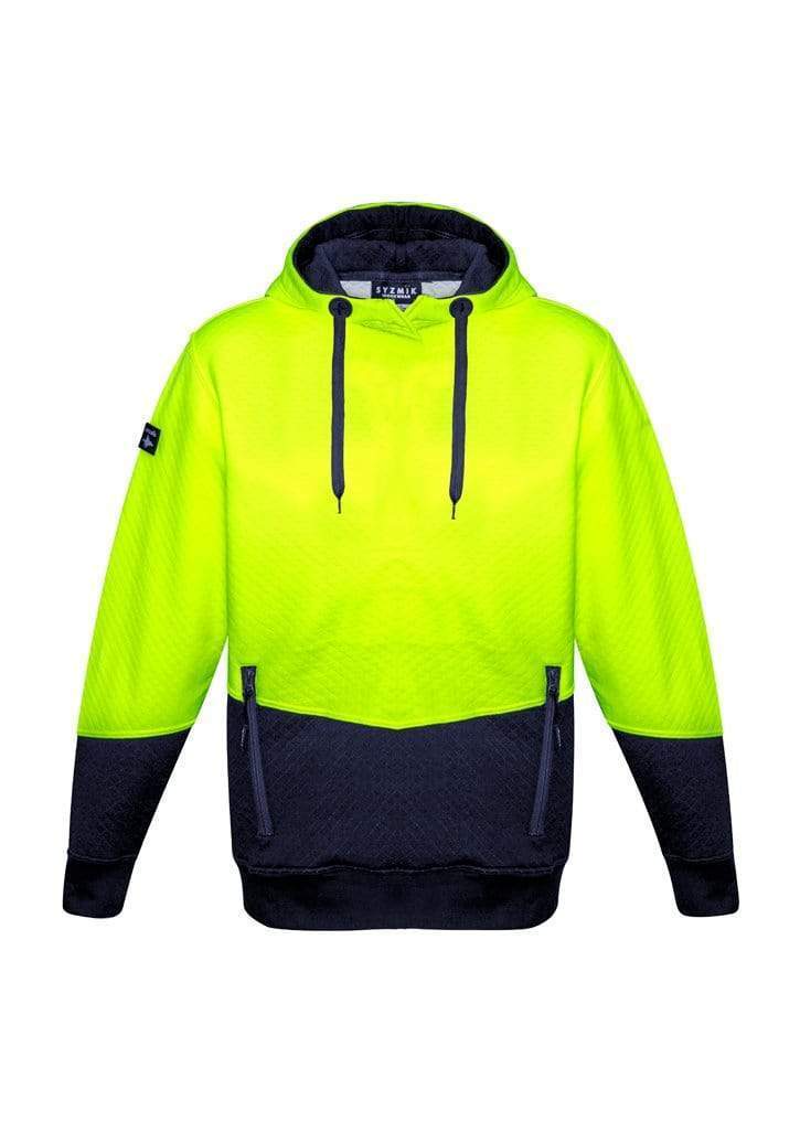 SYZMIK Unisex Hi-Vis Textured Jacquard Hoodie ZT477 Work Wear Syzmik Yellow/Navy XXS 