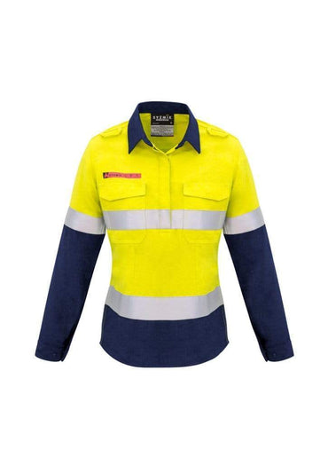 SYZMIK Women’s Closed Front Hoop Taped Spliced Shirt ZW131 Work Wear Syzmik Yellow/Navy 8 