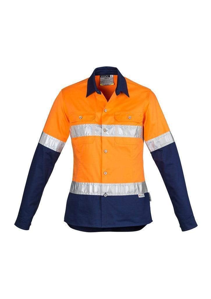 SYZMIK Women’s Hi-Vis Spliced Hoop Taped Industrial Shirt ZWL123 Work Wear Syzmik Orange/Navy 8 