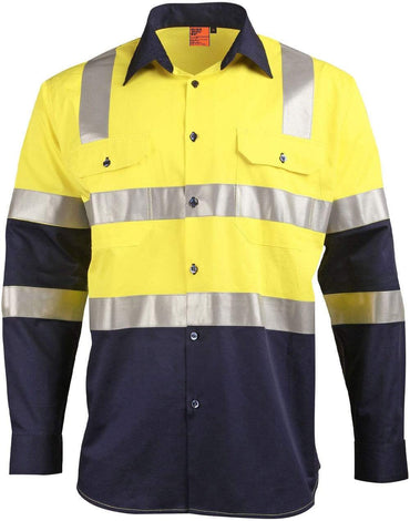 Winning Spirit Biomotion Day/night Light Weight Safety Shirt With X Back Tape Configuration Sw70 Work Wear Winning Spirit Yellow/Navy 2XS 