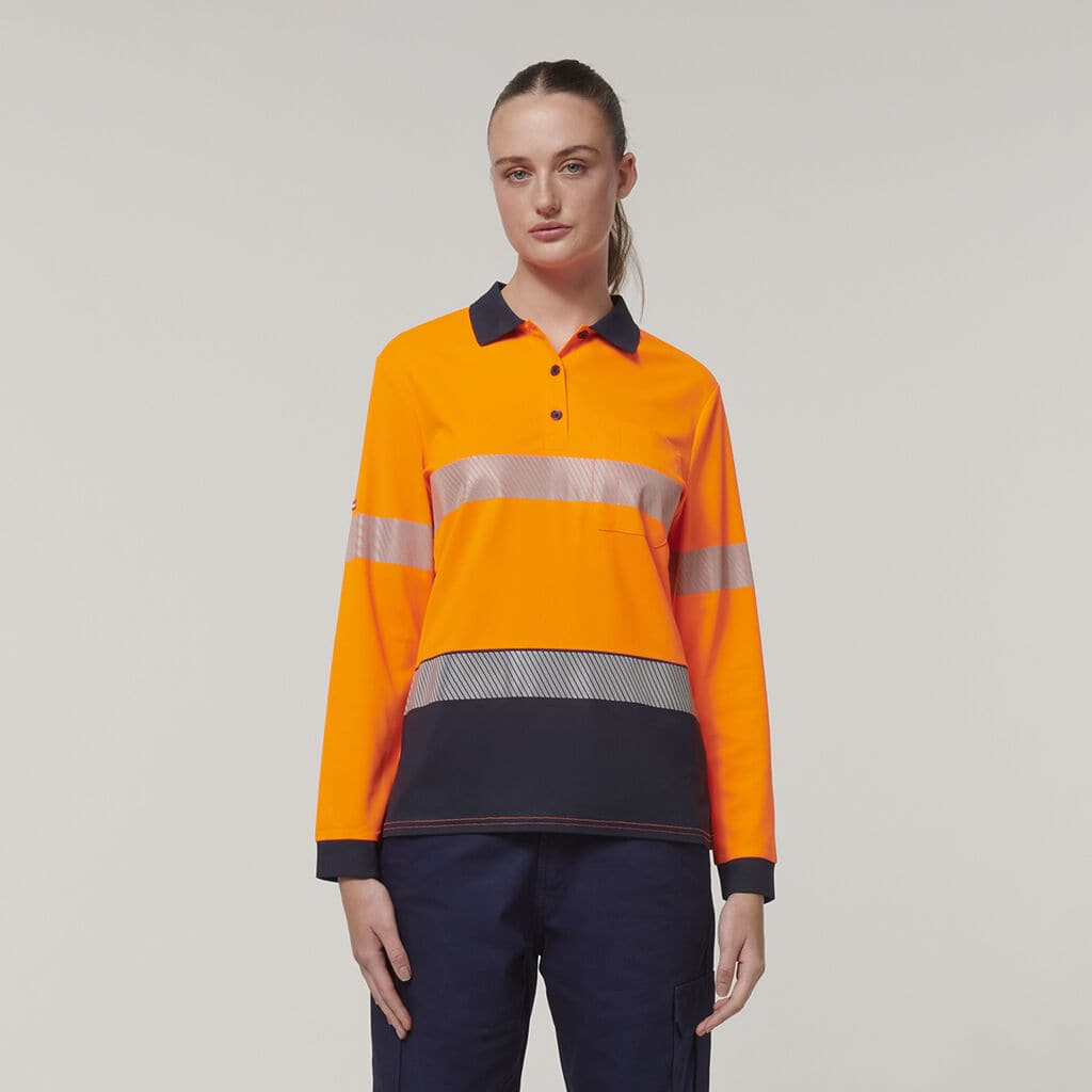 Hard Yakka Women's Long Sleeve Hi Vis Taped Polo Shirt Y08604